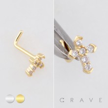 MULTI CZ CROSS CRUCIFIX  316L SURGICAL STEEL L-SHAPE NOSE RING